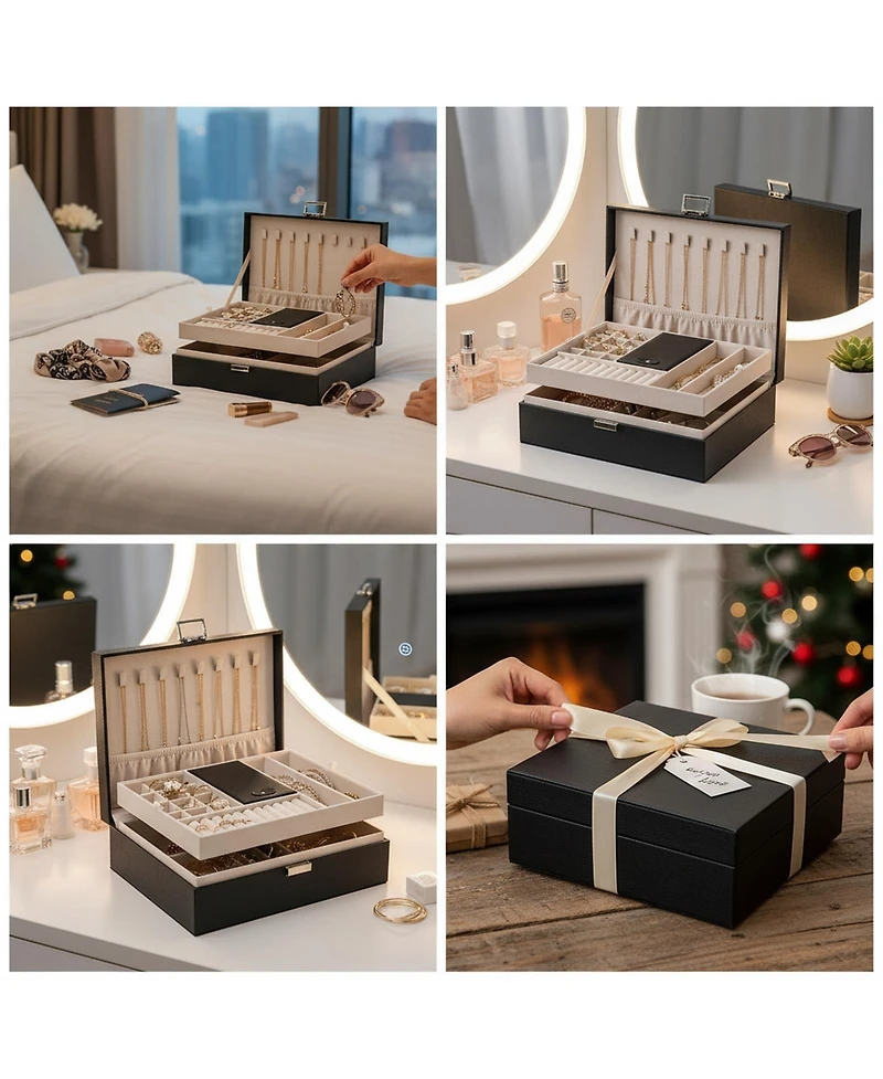 Yigii Travel Jewelry Organizer Pu Leather Storage Case Necklace Earring Holder Display Tray