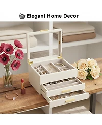 Yigii 3-Layer Clear Window Wood Grain Jewelry Organizer Box for Earrings Bracelets Necklaces Rings High Capacity Storage Gift