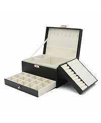 Yigii 3-Layer Faux Leather Jewelry Organizer Box Large Storage for Earrings Rings Necklaces Bracelets Watches