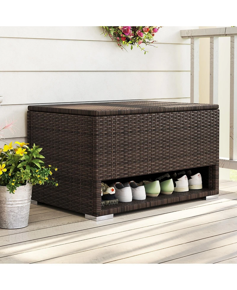 Gouun Pe Rattan Patio Storage Bin with Waterproof Liner and Shoe Rack
