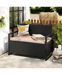 Gouun Wicker Loveseat Storage Bench with 40-Gallon Compartment and Cushion