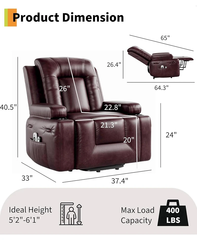 gaomon Power Lift Recliner Chair - Heat and Massage, Pu Leather Electric Lift Recliner for Elderly & Mobility Impaired, Adjustable Back and Legs