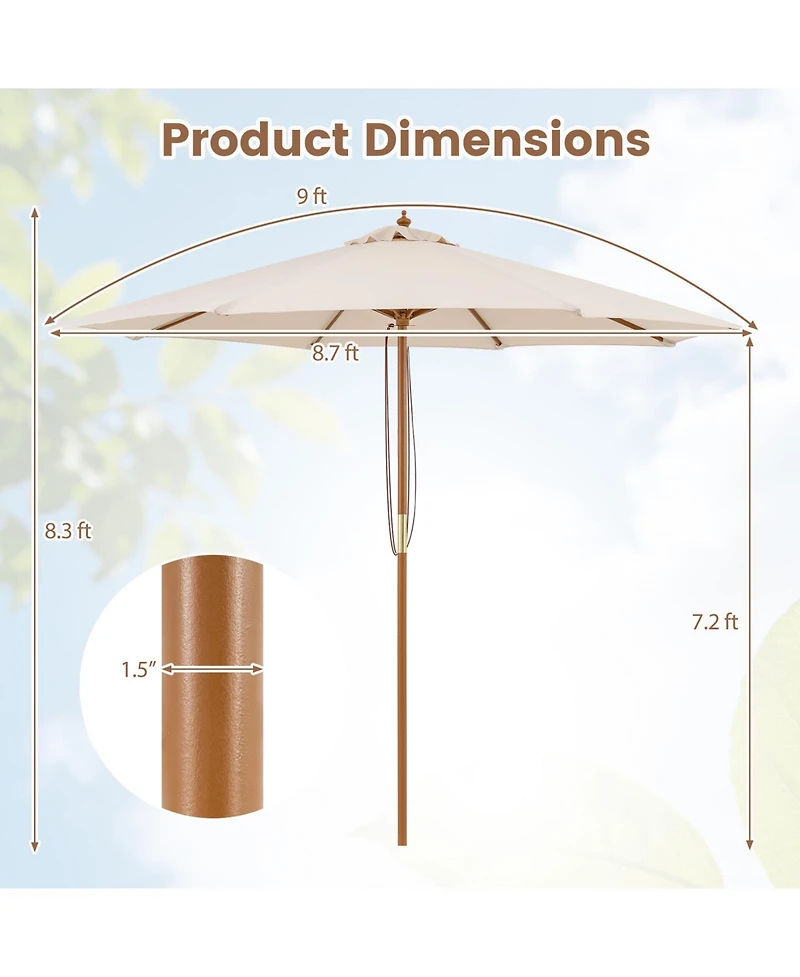 Slickblue Patio Umbrella Outdoor Table Market with 8 Sturdy Bamboo Ribs