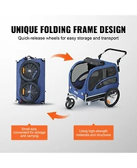 Aostirmotor 2-in-1 Dog Bike Trailer and Pet Stroller Cart, Supports 100 lbs, Easy Fold with Quick Release Wheels