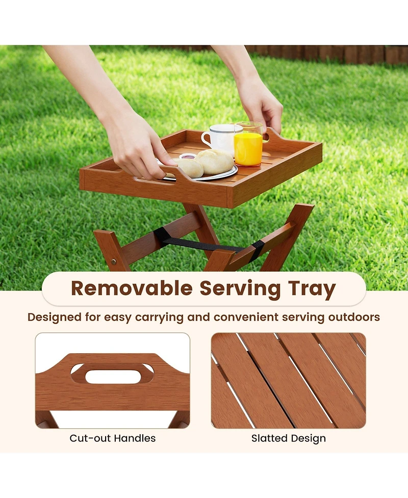 Sugift Outdoor Wood Tray Table Portable Side End Table with Folding Frame