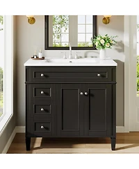 Tribesigns Bathroom Vanity with Sink, Modern Bathroom Sink Cabinet with 4 Drawers and 2 Doors, Bath Storage Vanity Sink with Paint Surface