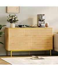 gaomon Bedroom 7-Drawer Dresser, 54in Wide Fluted Wood Chest with Curved Front, Gold Handles, Tv Stand Storage Cabinet.