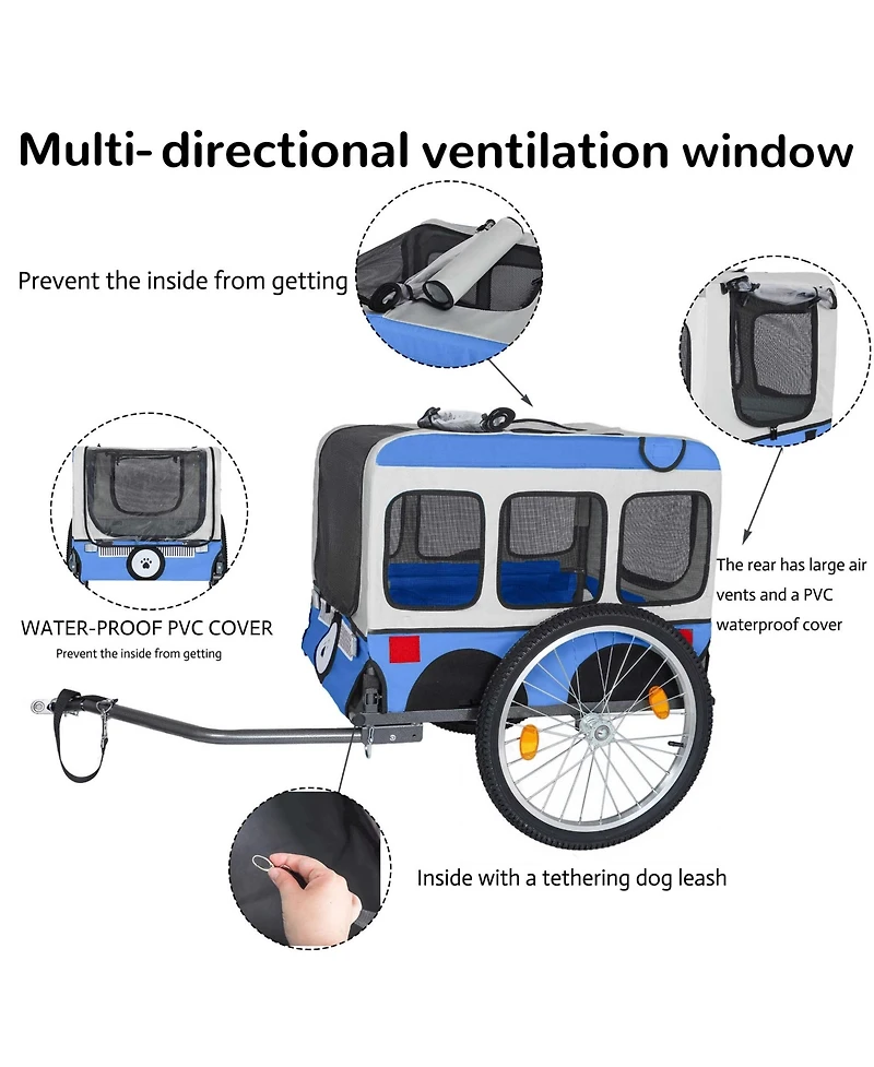 Aostirmotor Folding Dog Bike Trailer, Heavy Duty Pet Trailer for Large Dogs, All-Terrain Wheels, Spacious Design for Cycling, Jogging and Camping