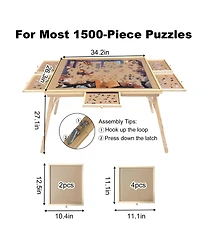 Rainsken 27" H Tall 1500 Piece Puzzle Table, Large Wood Jigsaw Puzzle Board with Legs and 5 Drawers, Folding Puzzle Board Game Table for Adults