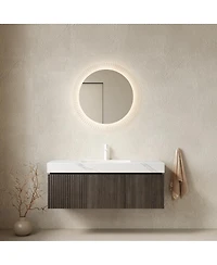 Sillysis Inch Wall Mounted Bathroom Vanity with Carrara Sintered Stone Top, Ceramic Sink