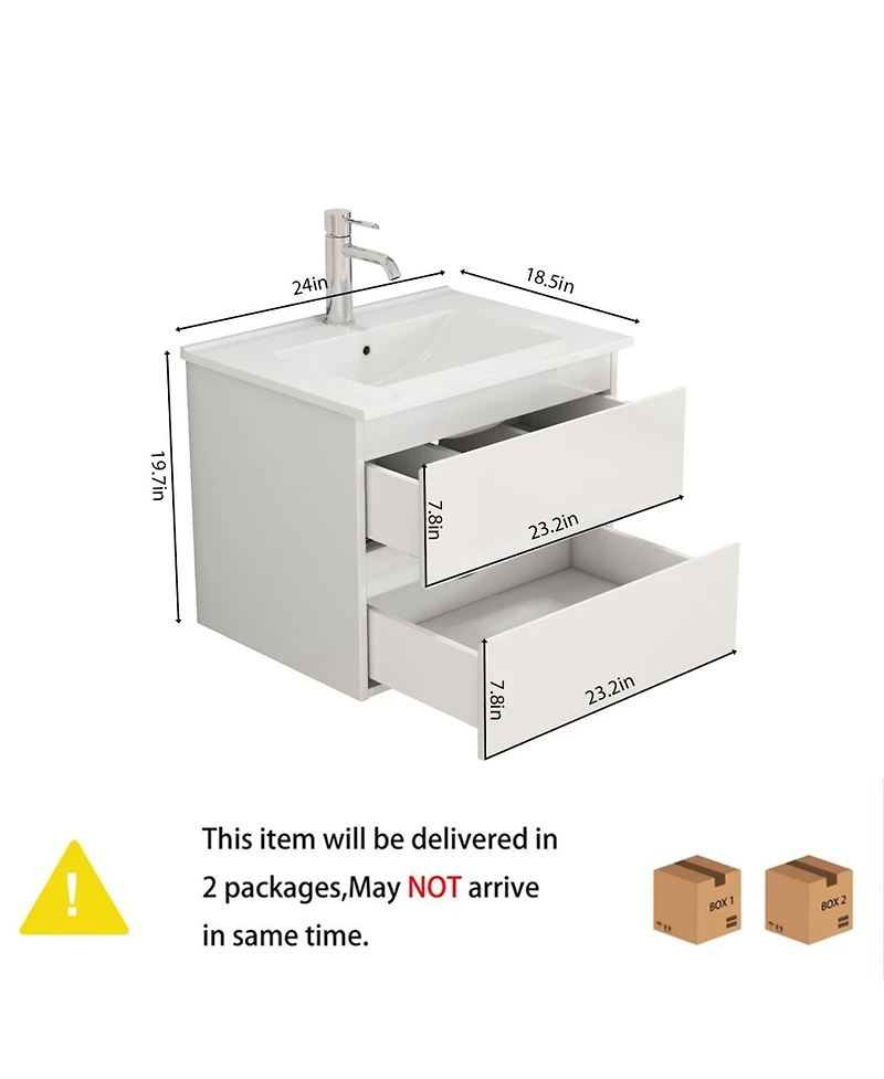 Sillysis Inch Bathroom Vanity with Ceramic Sink, Glossy Cabinet, 2 Soft Close Drawers, Compact Storage for Small Spaces