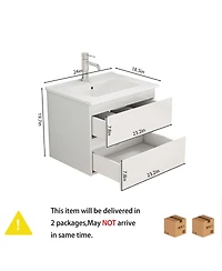 Sillysis Inch Bathroom Vanity with Ceramic Sink, Glossy Cabinet, 2 Soft Close Drawers, Compact Storage for Small Spaces