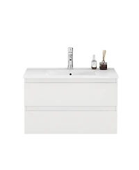 Sillysis Walnut Freestanding Bathroom Vanity with Sintered Stone Top, Ceramic Sink, Soft Close Storage