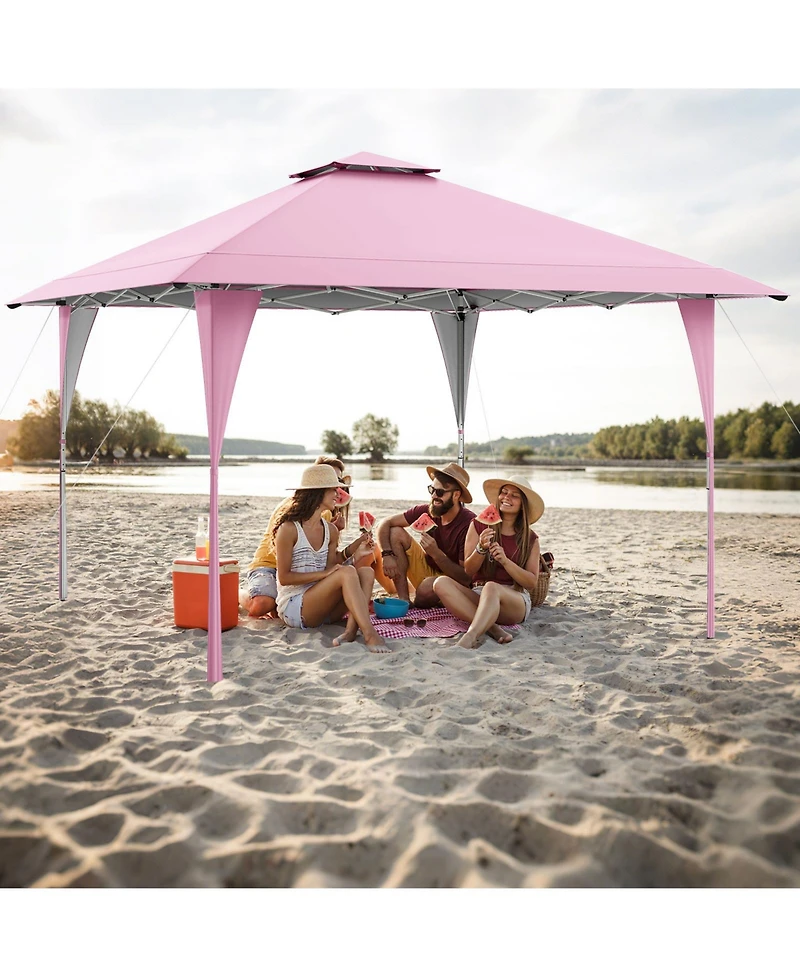 Slickblue Patio Gazebo Double Roof with Mesh Netting and Curtains