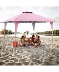 Slickblue Patio Gazebo Double Roof with Mesh Netting and Curtains