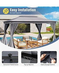 Slickblue Patio Gazebo Double Roof with Mesh Netting and Curtains