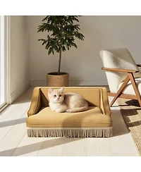 Aostirmotor Performance Velvet Princess Pet Bed Sofa with Fringe Skirt by Duchess,Gold Yellow