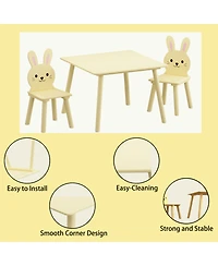 Rainsken 3 Piece Kids Table and Chairs Set, with 2 Bunny Chairs, Activity Play Table Set, for Study, Drawing, Play, Boys and Girls Gift for Ages 2+