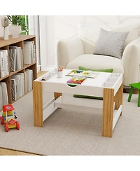 Rainsken Kids 2 in 1 Play Table with 7 Storage Compartments and Bookshelf, Modern Activity Learning Table Game Furniture