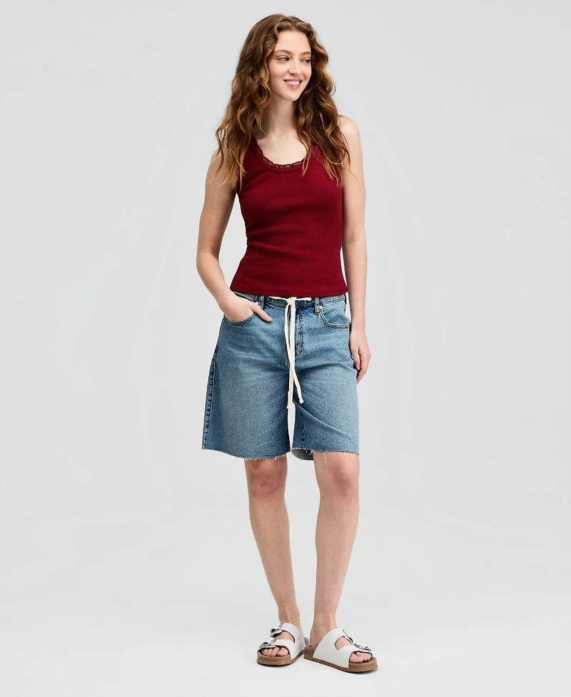 And Now This Women's Tie-Waist Raw-Edge Jorts, Macy's Exclusive