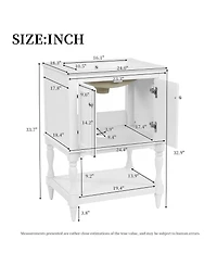 Busdays 24 Inch Modern Luxury Bathroom Vanity with Ceramic Sink Open Shelf and Closed Storage Cabinet Freestanding Design