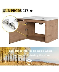 Sillysis Inch Wall Mounted Bathroom Vanity with Ceramic Sink, Storage Shelves