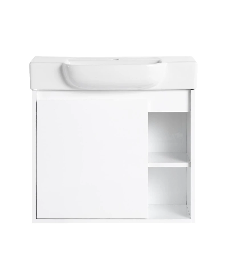 Sillysis Inch Wall Mounted Bathroom Vanity with Ceramic Sink, Modern Plywood Cabinet, Soft Close Door