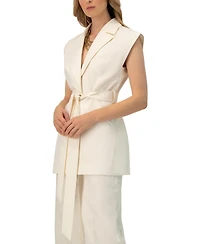 Ivonne Women's Single-Breasted Linen Vest with Waist Tie