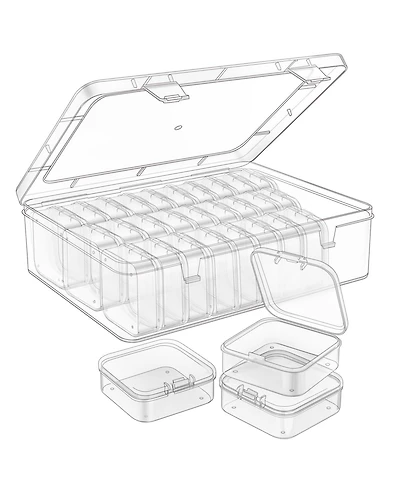 Gnuadz 31pcs Bead Organizer Box Plastic Storage Cases Mini Clear Containers Hinged Lid Rectangle Diy Craft