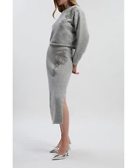 Karen Millen Women's Wool Embellished Pencil Midi Skirt