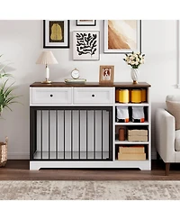 gaomon Dog Crate Furniture 47", Large Tv Stand with 2 Drawers and 4 Shelves, Wooden Kennel Indoor, Decorative Cage