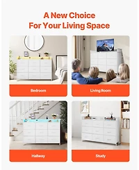 Gouun Led 9-Drawer Fabric Dresser with Built-In Outlet and Metal Frame