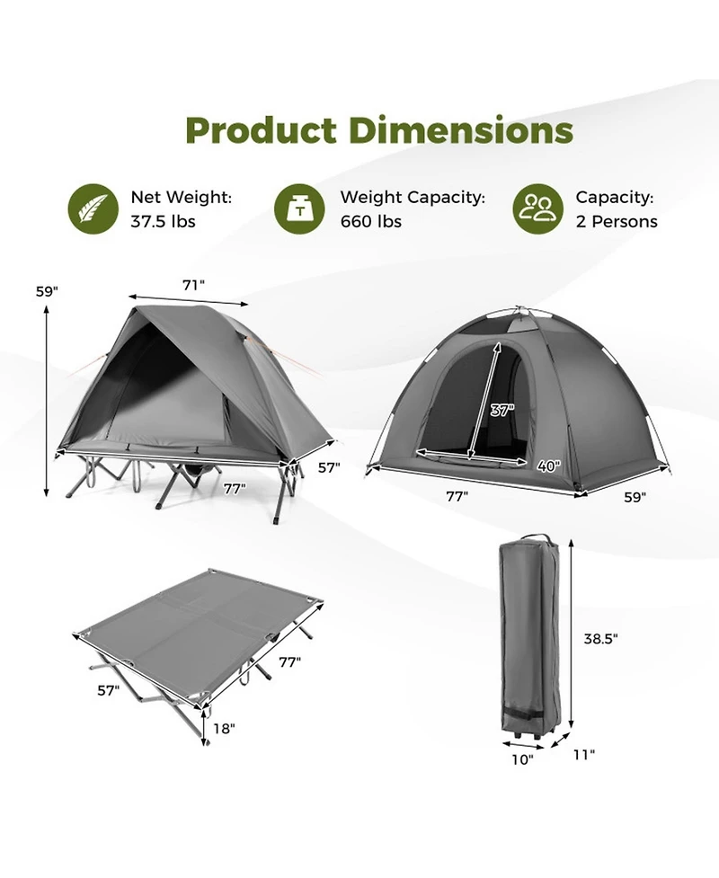 Gouun 2-Person Foldable Off-Ground Camping Cot Tent Combo, 660 lbs Capacity