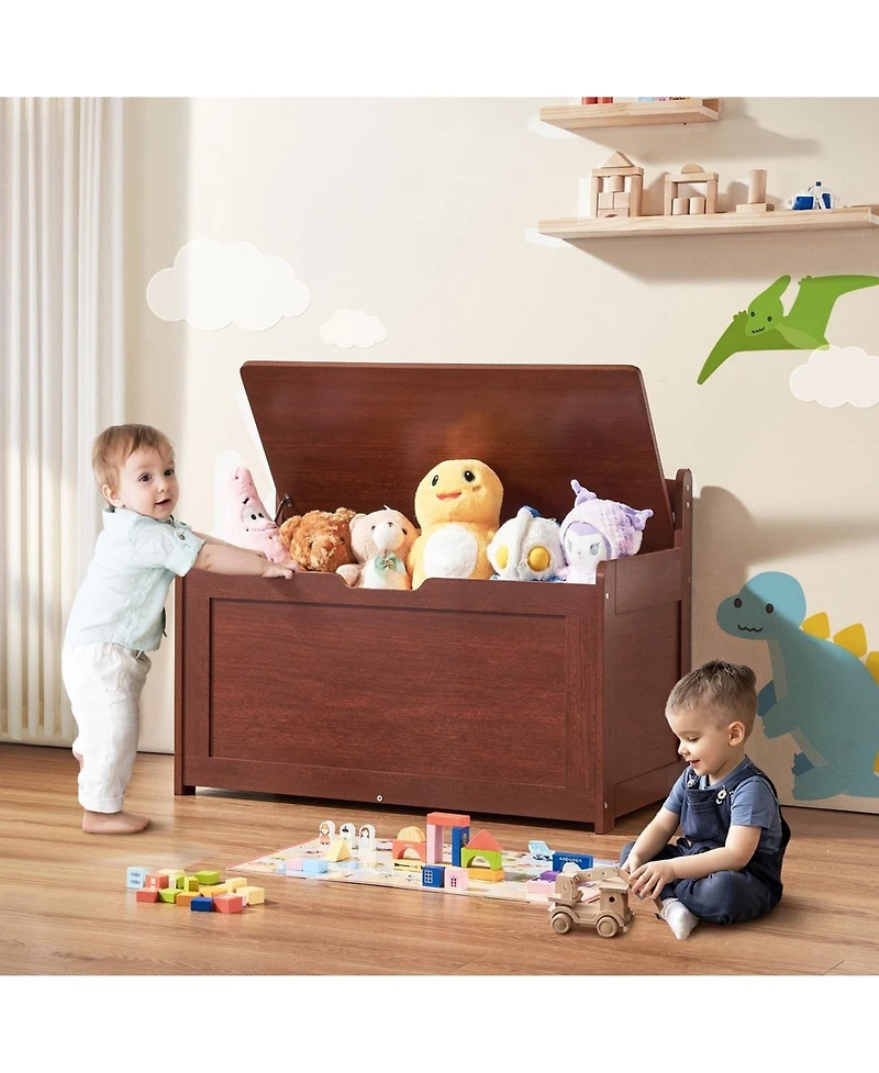 Sugift Wooden Toy Chest for Kids, with Safety Hinge, Cherry