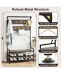 Sugift Coat Rack 4-In-1 Hall Tree with 11 Hanging Hooks Shoe Bench