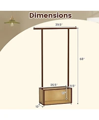 Sugift Bamboo Clothes Rack with Rattan Storage Basket and Wheels