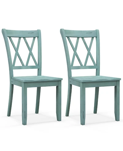 Sugift Set of 2 Cross Back Rubber Wood Dining Chairs