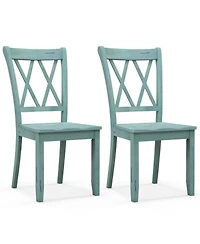 Sugift Set of 2 Cross Back Rubber Wood Dining Chairs