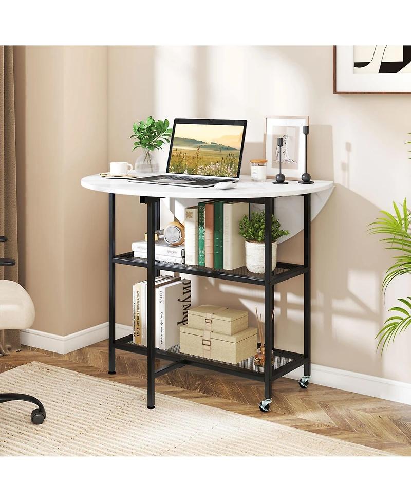 Sugift Folding Round Dining Table with Lockable Wheels