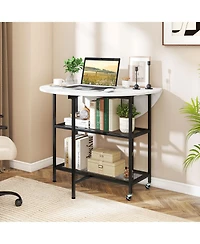 Sugift Folding Round Dining Table with Lockable Wheels