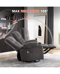 Rainsken Massage Swivel Rocker Recliner Chair with Vibration Massage and Heat, Oversized Single Sofa with 2 Cup Holders, Usb Port for Living Room