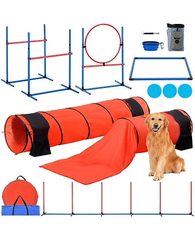 Cozito Dog Agility Training 7 Piece 2 Tunnels Hurdles Weave Poles