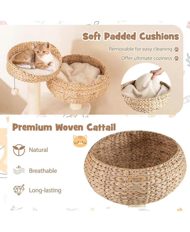 Cozito Cat Tree 41 in Rattan with Napping Perch and Cushion