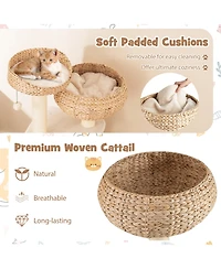 Cozito Cat Tree 41 in Rattan with Napping Perch and Cushion