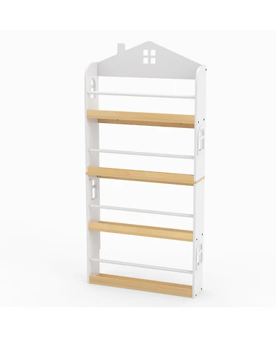 Sugift House-Shaped Kids Bookshelf with Anti-falling Baffles