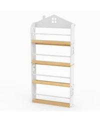 Sugift House-Shaped Kids Bookshelf with Anti-falling Baffles