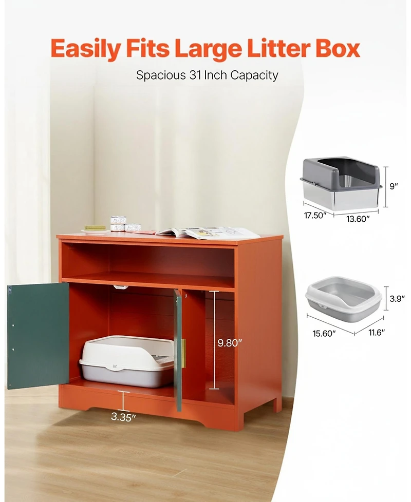 Gouun 31-Inch Hidden Cat Litter Box Enclosure with Shelf and Storage, Enclosed Washroom Cabinet Furniture