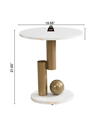 Rainsken Modern Nesting Coffee Table Set of 2, Oval and Round Table Set with Faux Marble Texture Surface and Storage Drawer for Living Room