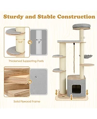 Cozito Cat Tree 63 in Modern Wooden with Perch Condo Hammock