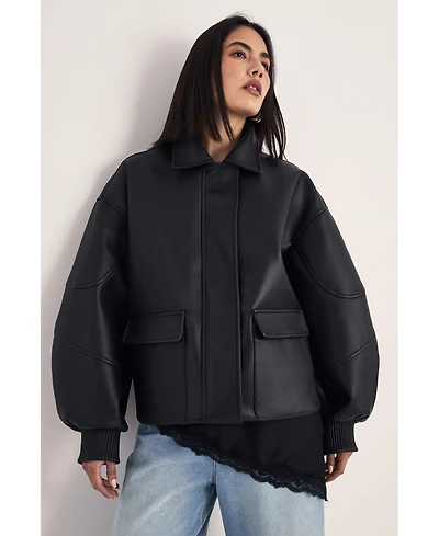 Nasty Gal Women's Longline Faux Leather Bomber Jacket